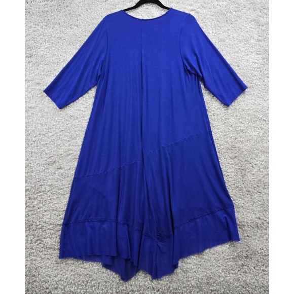 Eileen Fisher Midi Dress Women 1X Blue 3/4 Sleeve Pullover Stretch Asymmetrical - Picture 7 of 11